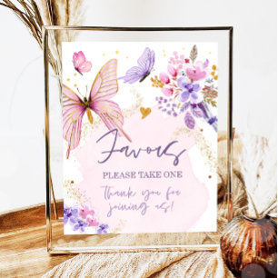 Favours Butterfly Floral Garden Shower Birthday Poster