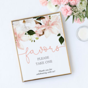 Favours floral lilies blush baby shower sign