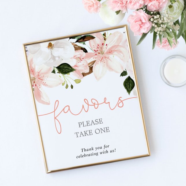 Favours floral lilies blush baby shower sign (Creator Uploaded)