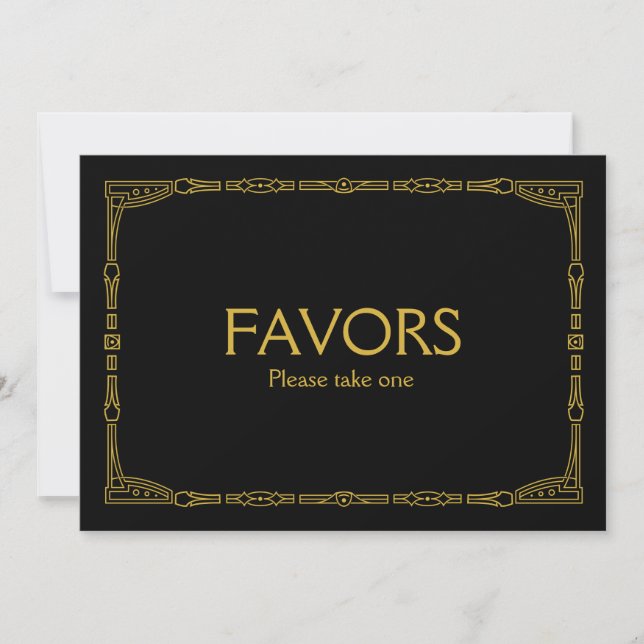 "Favours" Gold Art Deco Style Wedding Sign Invitation (Front)
