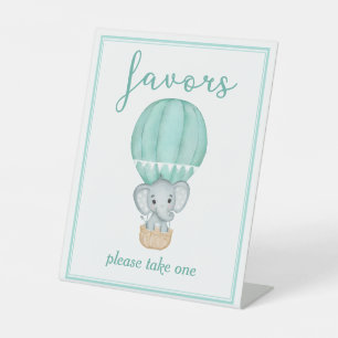 Favours Green Elephant Baby Shower Pedestal Sign