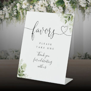 Favours Greenery Floral Heart Script Pedestal Sign