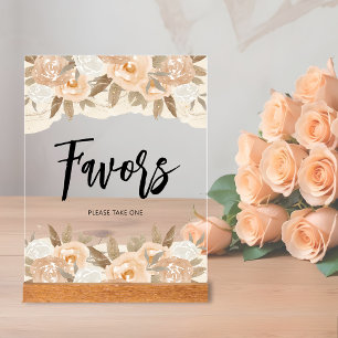 Favours Peach Flowers Bridal Shower Acrylic Sign