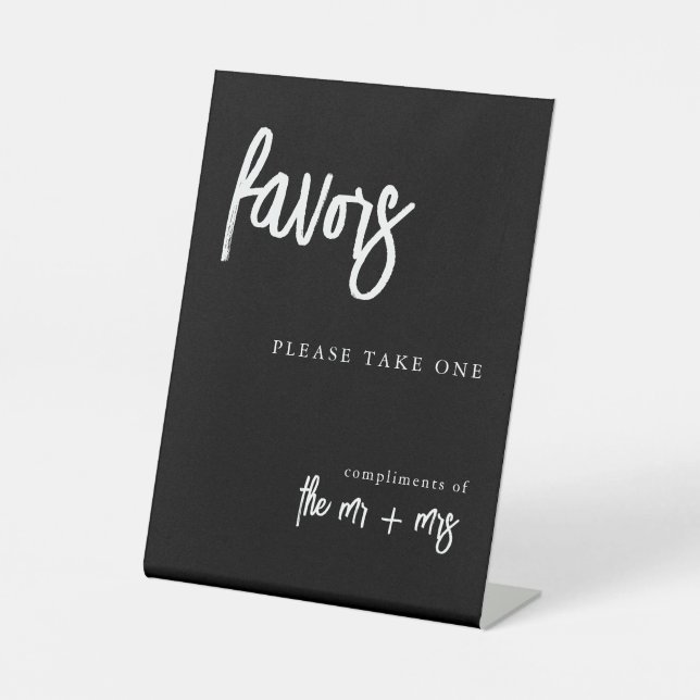 Favours Please Take One Black and White Wedding Pedestal Sign (Front)