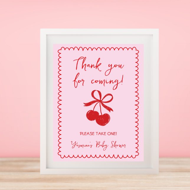 Favours Please Take One Cherry Bow Baby Girl Showe Poster (Favors Please Take One Cherry Bow Baby Girl Shower Poster)