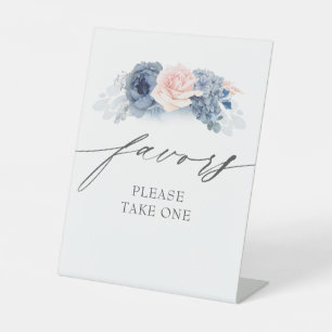Favours Please Take One Dusty Blue Pink Floral Pedestal Sign