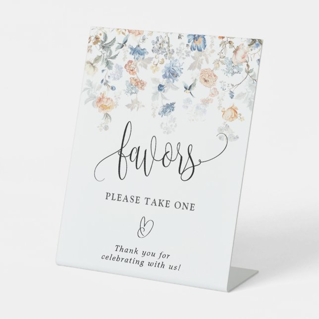 Favours Please Take One Floral Peach Blush Blue  Pedestal Sign (Front)