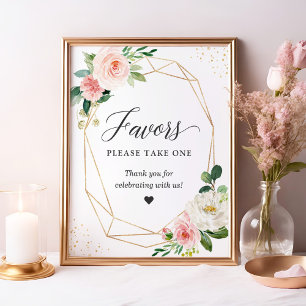 Favours Please Take One Gold Frame Blush Floral Poster