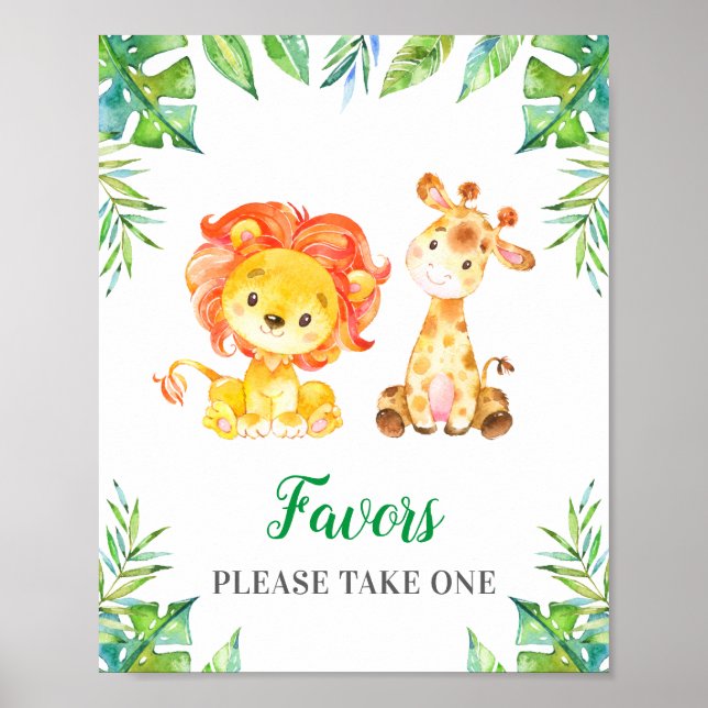 Favours Please Take One Jungle Safari Baby Shower Poster (Front)