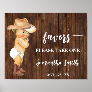 Favours Please take one Little Cowboy Baby Shower Poster