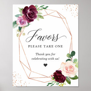 Favours Please Take One Plum Purple Blush Floral Poster
