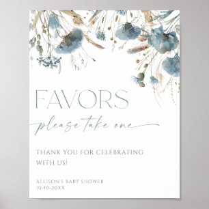 Favours sign boho dusty blue wildflower