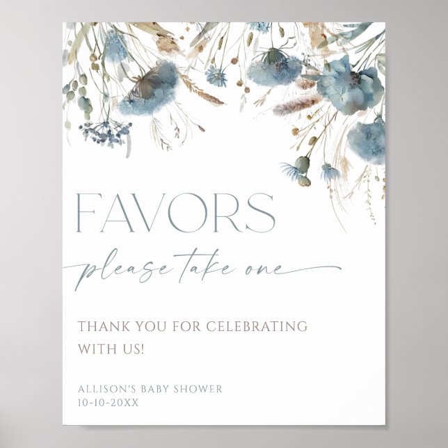 Favours sign boho dusty blue wildflower (Front)