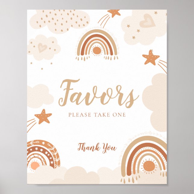 Favours sign Boho Rainbows Baby Shower sign (Front)