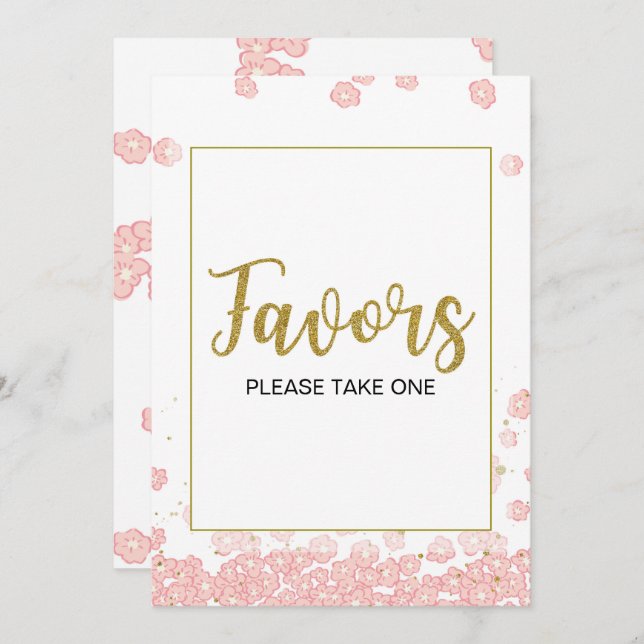 Favours Sign | Pink and Gold Bridal Shower Invitation (Front/Back)