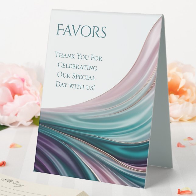 Favours Sign-Teal & Blush Silk (In SItu (Wedding))