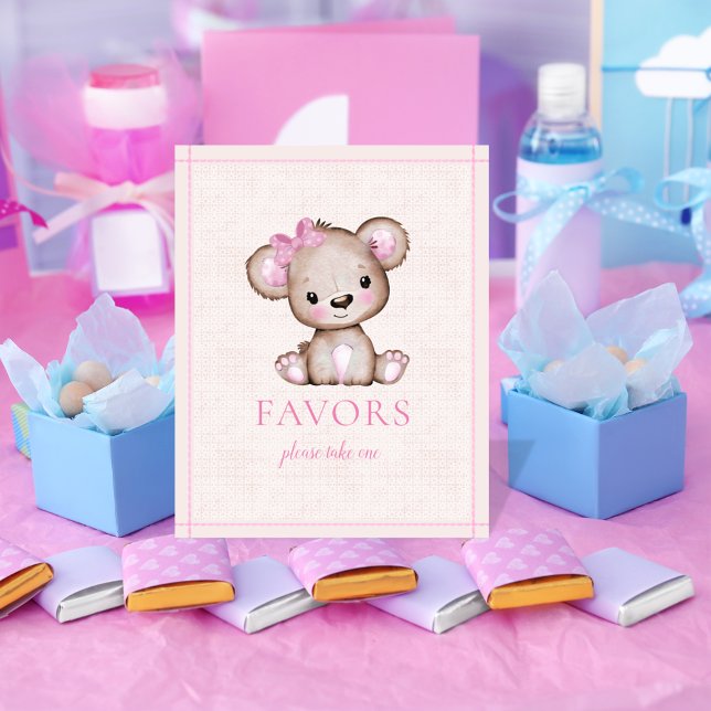 Favours Table Cute Girl Bear Baby Shower Poster (Creator Uploaded)