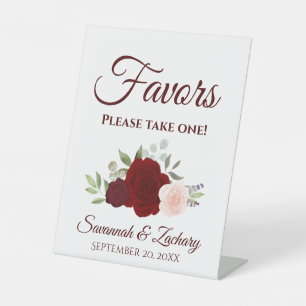 Favours Take One Burgundy Red & Pink Roses Wedding Pedestal Sign