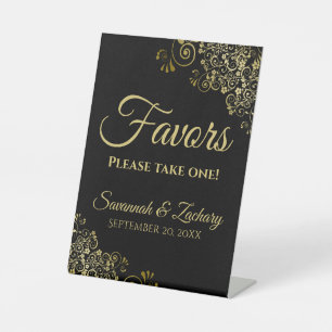 Favours Take One Elegant Black & Gold Wedding Pedestal Sign