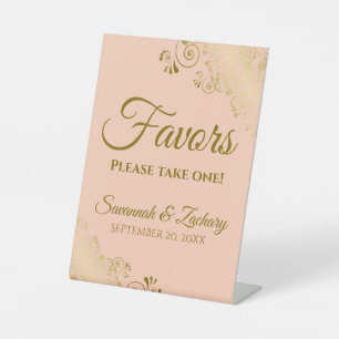 Favours Take One Elegant Coral Peach & Gold Weddin Pedestal Sign