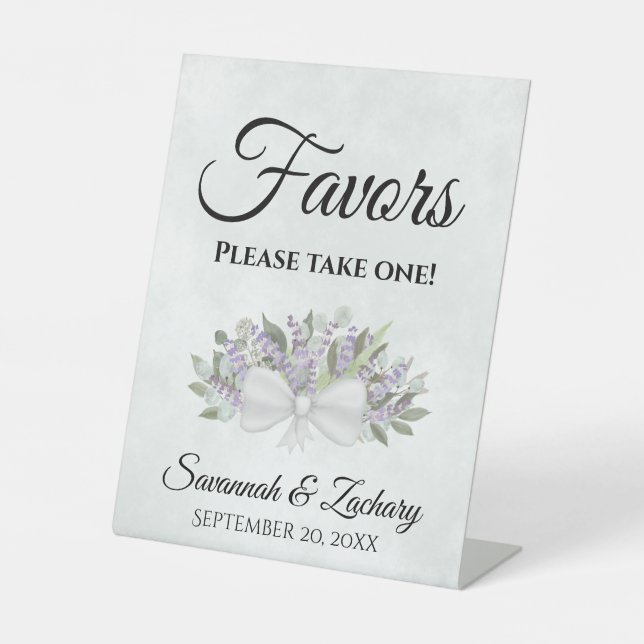 Favours Take One Eucalyptus & Lavender Wedding Pedestal Sign (Front)