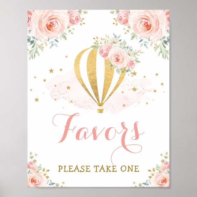 Favours - Take One / Floral Hot Air Balloon Shower Poster (Front)