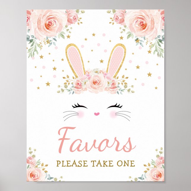 Favours - Take One / Pink Floral Bunny Cute Rabbit Poster (Front)