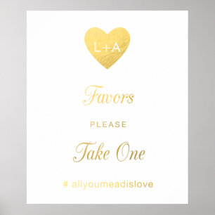 Favours Wedding sign, faux gold heart Poster