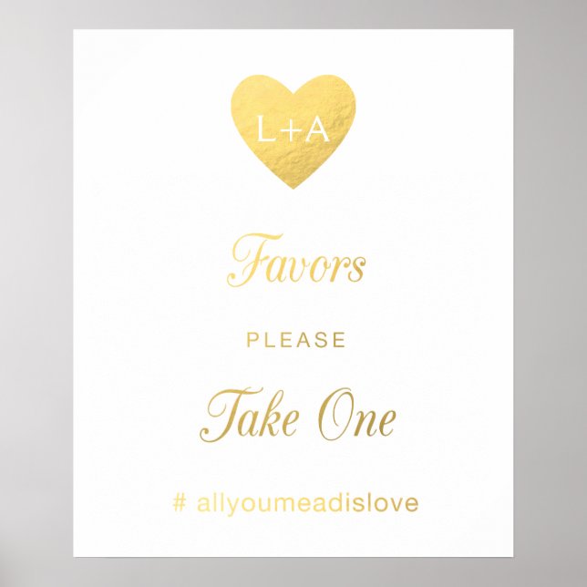 Favours Wedding sign, faux gold heart Poster (Front)