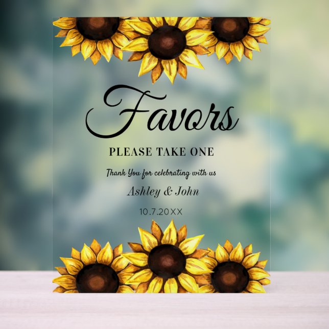 Favours Wedding Sunflowers Yellow  Acrylic Sign (Neutral)