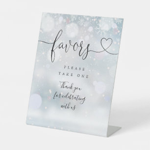 Favours Winter Snowflakes Heart Script Pedestal Sign