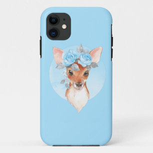 Fawn and blue roses iPhone 11 case