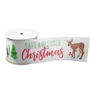 Fawn and forest friends Have a blessed Christmas Satin Ribbon