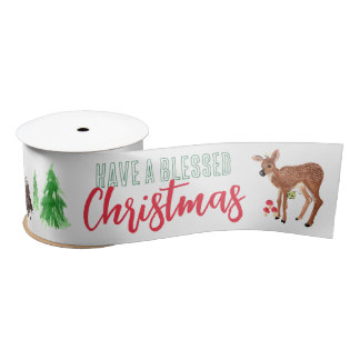 Fawn and forest friends Have a blessed Christmas Satin Ribbon