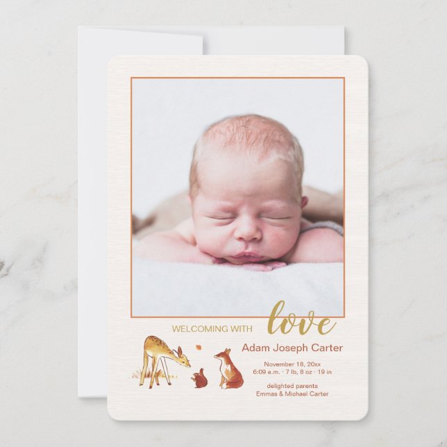 Fawn and Friends Photo Birth Announcement (Front)
