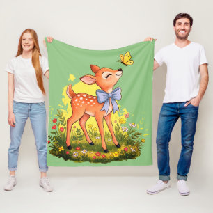 fawn and its butterfly friend fleece blanket