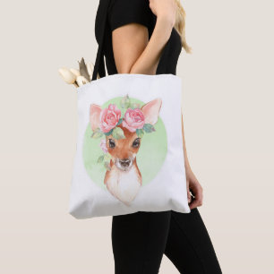Fawn and pink roses tote bag