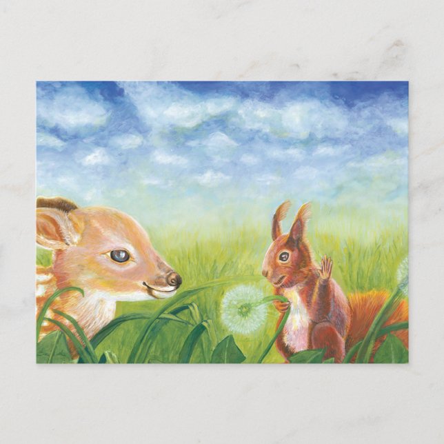 Fawn and Squirrel Invitation Postcard (Front)