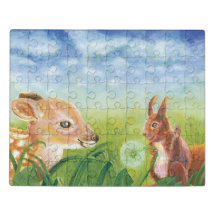 Fawn and Squirrel Spring Illustration