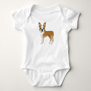 Fawn And White Boston Terrier Dog Illustration Baby Bodysuit