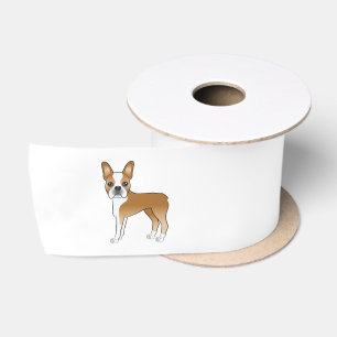 Fawn And White Boston Terrier Dog Illustration Satin Ribbon