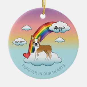 Fawn And White Boston Terrier Rainbow Memorial Ceramic Ornament