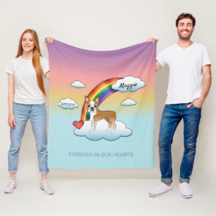 Fawn And White Boston Terrier Rainbow Memorial Fleece Blanket
