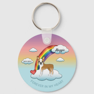 Fawn And White Boston Terrier Rainbow Memorial Key Ring