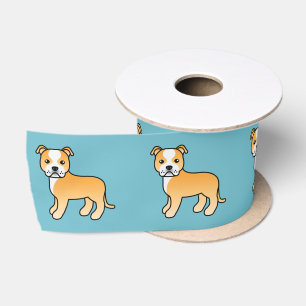 Fawn And White Cartoon Staffordshire Bull Terrier Satin Ribbon