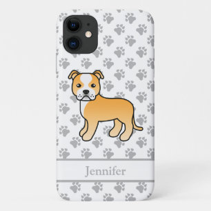 Fawn And White English Staffie Dog & Name iPhone 11 Case