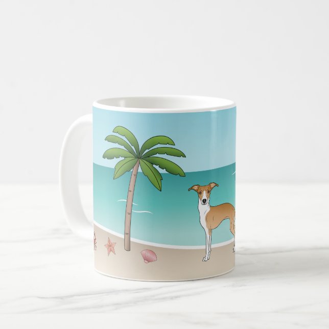 Fawn And White Iggy Dog At A Tropical Summer Beach Coffee Mug (Front Left)