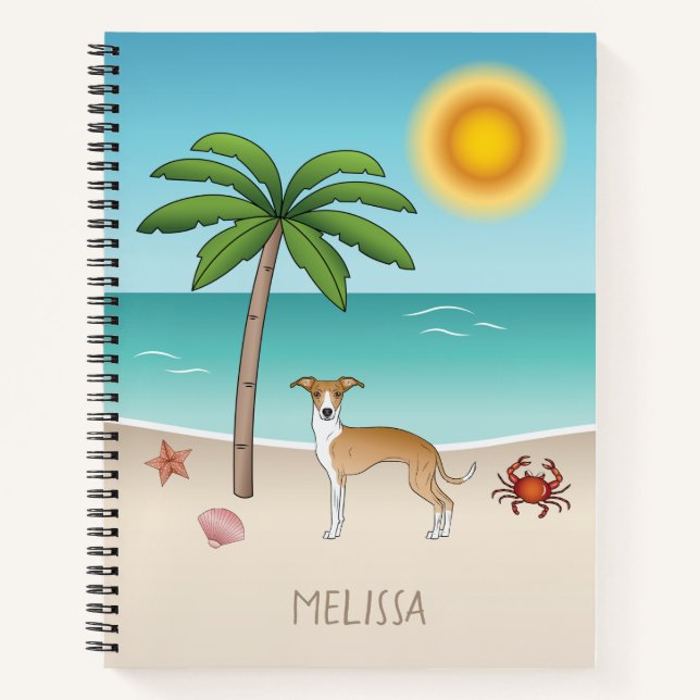 Fawn And White Iggy Dog At A Tropical Summer Beach Notebook (Front)