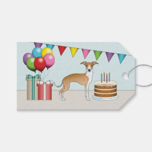 Fawn And White Italian Greyhound Colourful Birthda Gift Tags