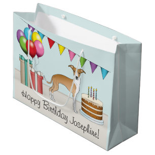 Fawn And White Italian Greyhound Colourful Birthda Large Gift Bag